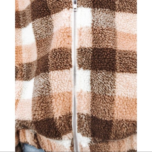 PLAID POCKETED TEDDY JACKET - Picture 3 of 5